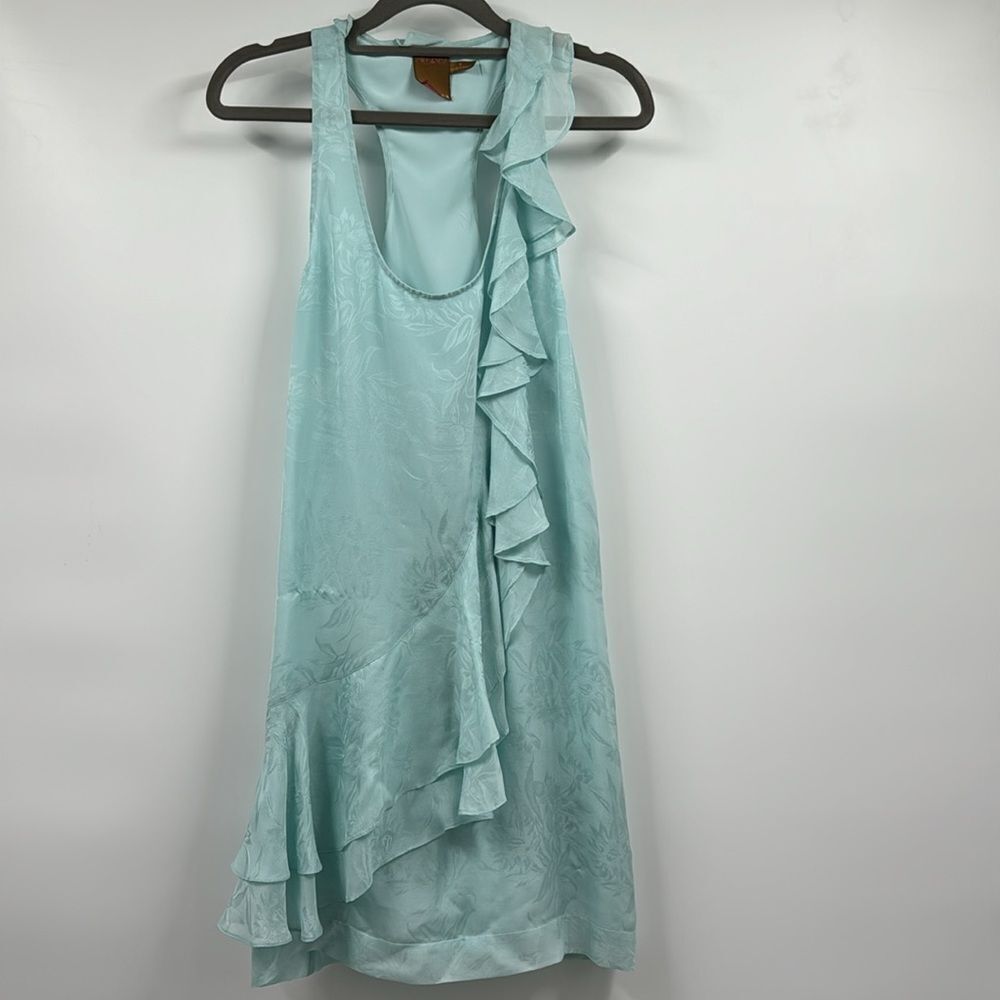 Ali Ro Silk Sky Blue Ruffled Mini Dress Racerback 6 - Picture 2 of 9
